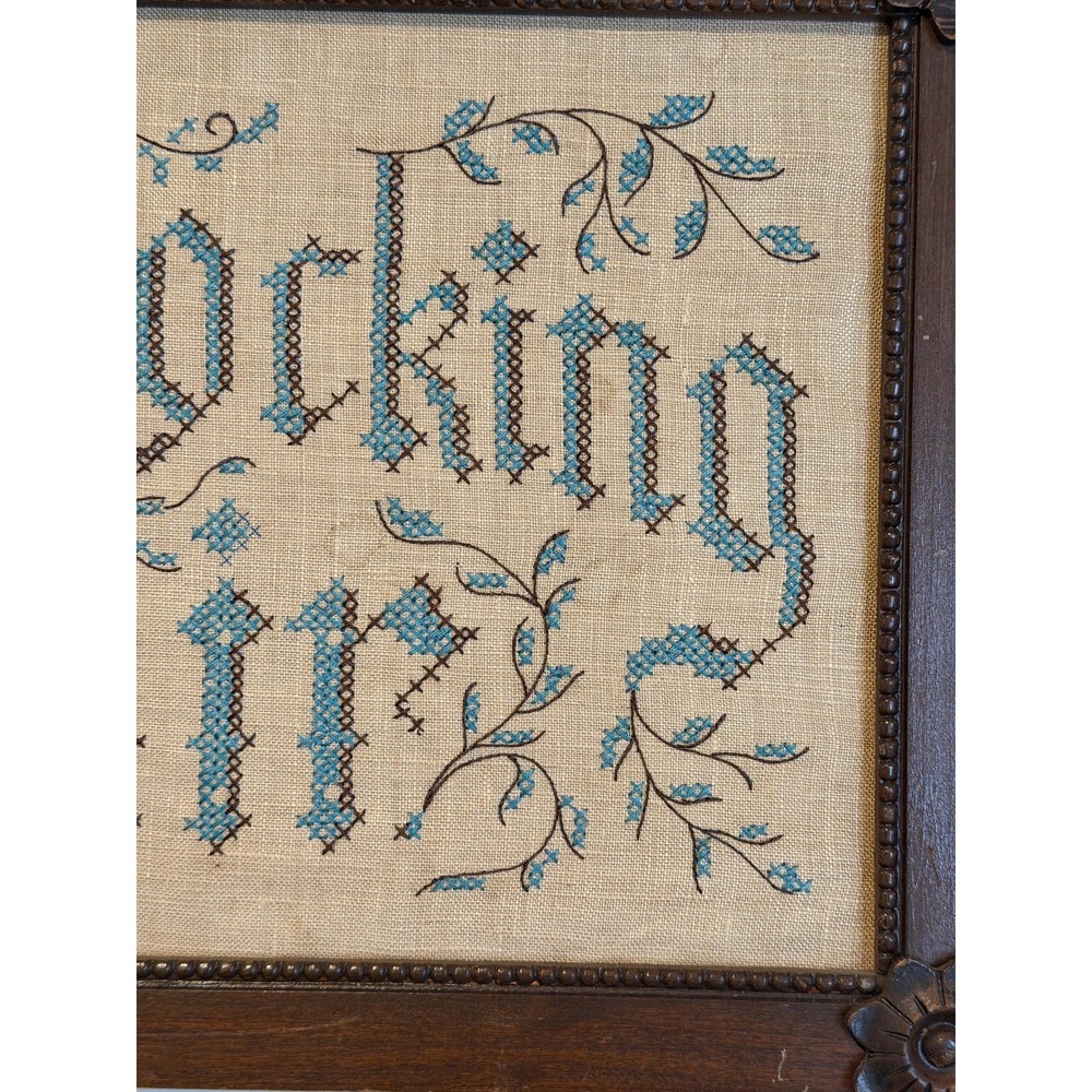 Antique Victorian Sampler "The Old Rocking Chair", Cross Corner Tramp Art Frame - Picture 7 of 13